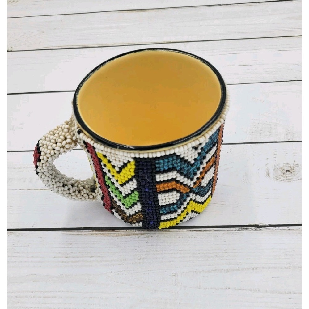 Mopani African Handcrafted Beaded‎ Ceramic Mug with Colorful Art Pattern